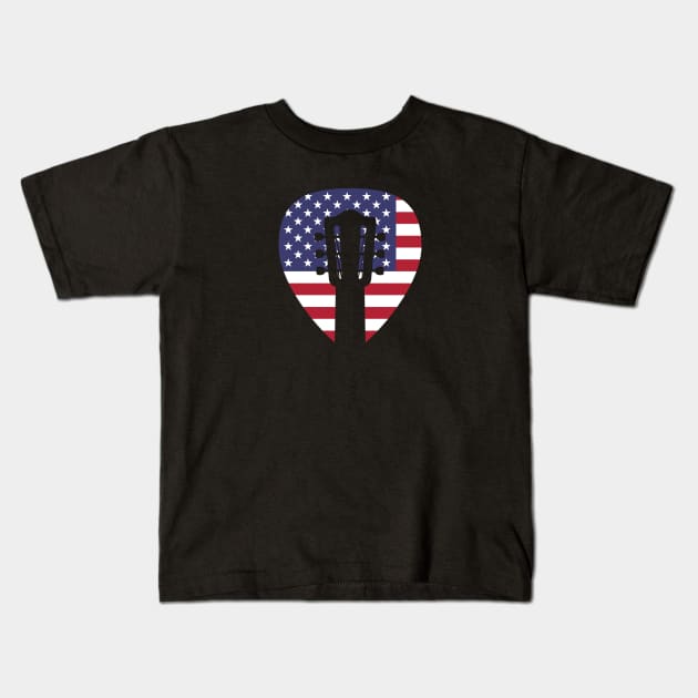 Patriotic Guitar Player print - American Flag And Guitar Kids T-Shirt by Blue Zebra